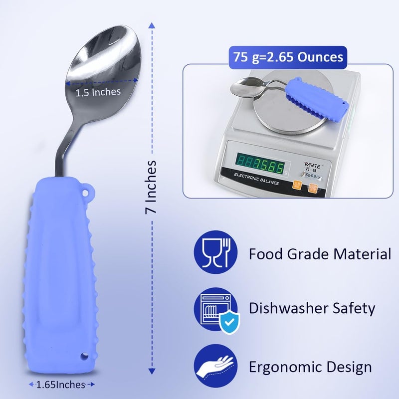 Ehucon Adaptive Weighted Silverware Utensils Angled Spoon for Hand Tremors Parkinsons,Weighted Utensils with Non-Slip Easy Grip Handles for Independent Eating(Left Hand,Purple,Pack of 1) - Image 3